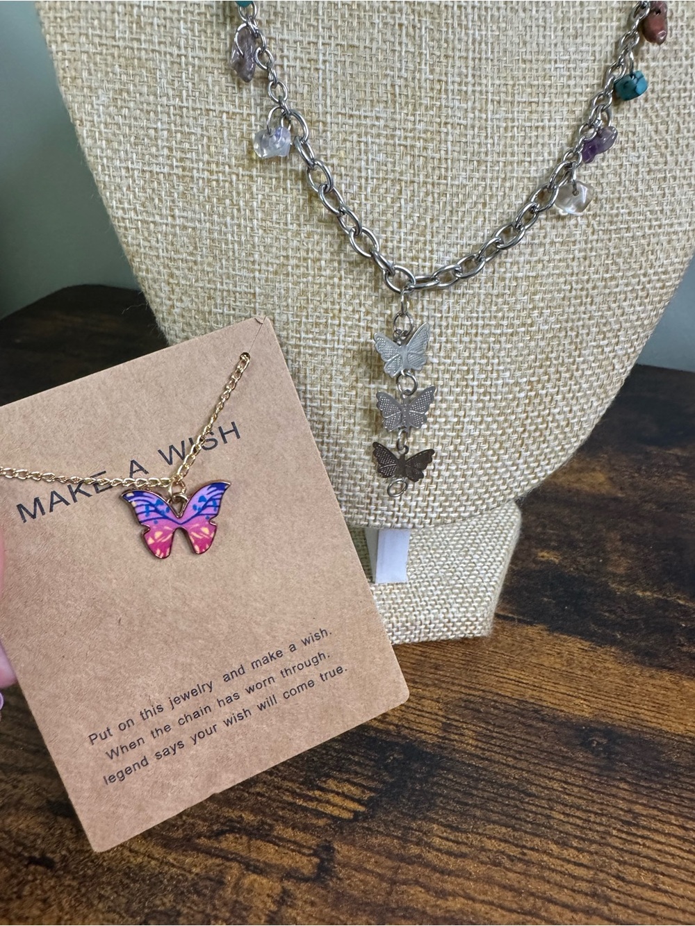Butterfly Necklace Bundle - Pink & Purple Charm Quartz Chips Fairycore Y2K